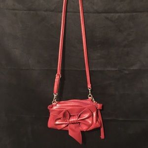 Crimson Red Leather Clutch/bag with bow